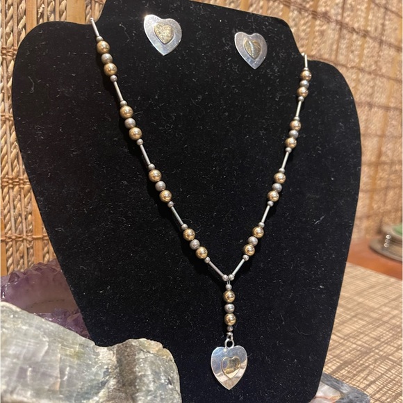 VTG VHC Chavez Navajo Pearl and Heart Sterling Silver 925 14KGF Beaded Necklace - Picture 6 of 8